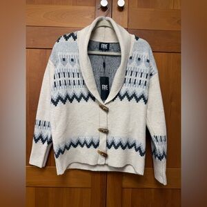 Frye Women's Patterned Cardigan in Cream and Gray NEW $98